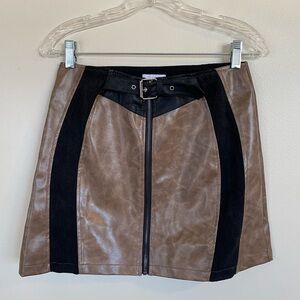 Pink Lily Brown and Black Women's mini Skirt with front belt cotton blend